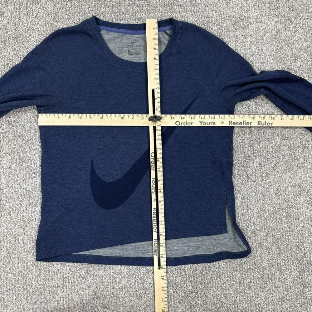 Nike Shirt Womens Medium Blue Dri-FIT Long Sleeve Swoosh Running Gym Training